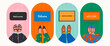 © art_inside - Set of modern people in front of the door. Man and woman feet or legs concept. Neighbors friendship hand drawn vector illustration. Real estate agency concept. Hospitality for diverse nationalities.