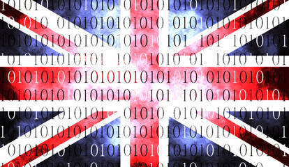Fototapete - 01010 Black and white digital background with British flag. Information technology concept. Use as background 