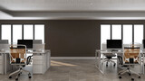 Fototapeta  - modern office area with blank wall 3d design interior for company logo mockup