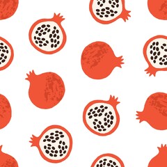 Aufkleber - Doodle pomegranate pattern. Seamless white background with simple garnets fruits. Endless repeating texture for printing and decoration. Printable flat vector illustration for fabric and decor