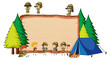 Empty wooden board with many kids in scout theme isolated