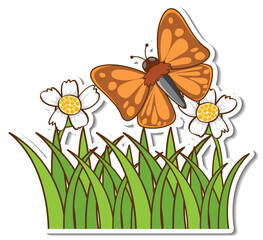 Wall Mural - A cute butterfly flying above grass field sticker