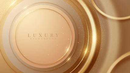 Abstract background with elegant brown circle shapes with sparkle golden lines elements