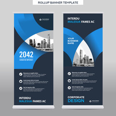 Wall Mural - City Background Business Roll Up Design Template.Flag Banner Design. Can be adapt to Brochure, Annual Report, Magazine,Poster, Corporate Presentation,Flyer, Website