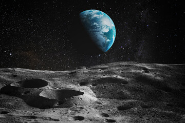 Wall Mural - View on Earth from Moon. Elements of this image furnished by NASA.