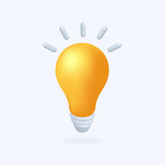 Light bulb 3d style minimal yellow icon. Idea, solution, business, strategy concept.  Icons Web. Button. 3D Vector Illustrations. Web banner. Modern design.