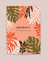 Wall Mural - abstract nature art print. botanical tropical foliage background, floral leaves boho wall decor. vec