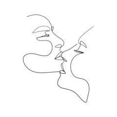 Wall Mural - Minimalist love couple one line art. Abstract man woman passionate kiss continuous line drawing. Vector illustration