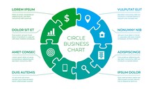 Puzzle Circle Infographics. Puzzles Piece In Round Diagram, Step By Step Business Process. Start Project With Jigsaw Recent Vector Template