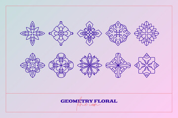 Wall Mural - Abstract Geometrical Flower set. Simple line icon. Monochrome polygonal plants vector.