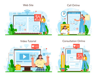 Poster - Layout designer online service or platform set. Magazine or newspaper