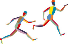 Vector Illustration Of Silhouettes Abstract Colorful  Running Human Figures