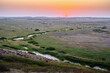 Morning summer landscape with sunrise over the valley of the steppe river. Bolshaya Karaganka river near Arkaim village, Russia