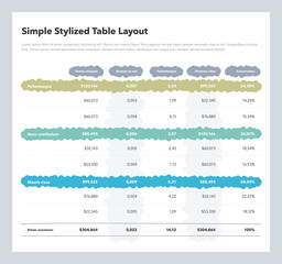 Wall Mural - Simple stylized advanced table layout with the total sum row and place for your content. Flat design, easy to use for your website or presentation.