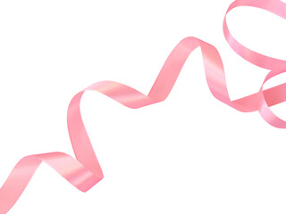 Curled pink holiday ribbon strip isolated on white background. ribbon element for greeting card for saint valentines day mothers day