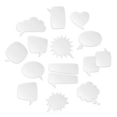 Fototapete - Speech bubbles white. Bubble symbols, mental text, origami bubble different forms square and round, heart and star. Retro comic dialogue and discussion clouds, comment copy space, vector set