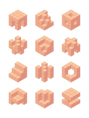 Poster - wooden cubes. isometric blocks for game kids square toys garish vector geometrical constructor cubes