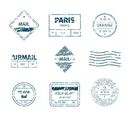 Poster - Postal stamp. Grunge post templates vintage blank tags stripped lines marks textures garish vector stamp