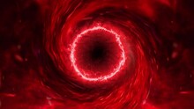 Glow Red Black Hole Rotation In Deep Space Background Animation 3D Rendering. 4K Animation Of Supermassive BlackHole Cinematic Shot. Sci-fi Outer Space Rotating Black Hole On Black Background. 
