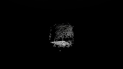  - Close up of silver metallic cube rotating surrounded by endless quantity of tiny spheres. Design. 3D rotating dark cube is being swarmed over by small round shaped particles.