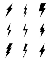 Poster - Set of Lightning flat icons. Lightning flash sign. Symbol of energy, thunder, electricity. Fast, power, speed. Electric zipper Bolt with shading and line graphic effects