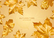 Autumn horizontal banner design. Decorative vector template with gold leaf fall (orange leaves of maple, oak) on background. Floral line pattern for invitation card, poster a4, notebook page