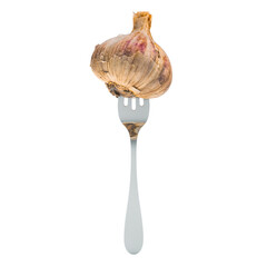 Garlic on fork, 3D rendering