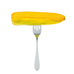 Maize, corn on fork. 3D rendering