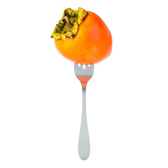 Wall Mural - Persimmon on fork, 3D rendering