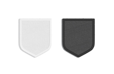 blank black and white shield embroidered patch mockup, top view
