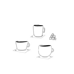 Wall Mural - Coffee set vector drawing on white background. Simple line hand drawn illustration. 