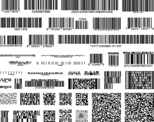 collection of 40 barcodes. vector linear code, postal code, qr-code, banking and payments barcode, s