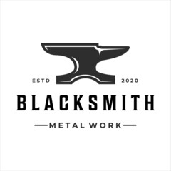 Wall Mural - blacksmith anvil logo vintage vector illustration template icon design. welding and forge service symbol for industrial company with retro style 