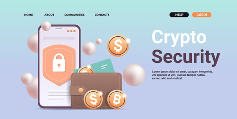 Poster - crypto wallet with golden coins on smartphone screen cryptocurrency blockchain technology digital currency