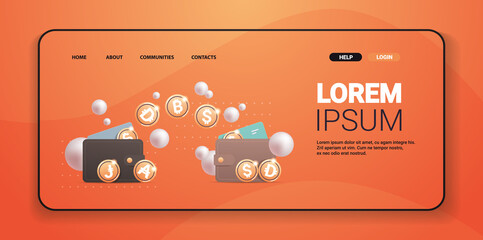 Poster - crypto wallet with golden coins cryptocurrency blockchain technology digital currency concept horizontal