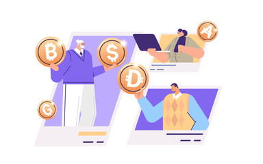 Poster - businesspeople holding golden crypto coins cryptocurrency mining virtual money digital currency blockchain