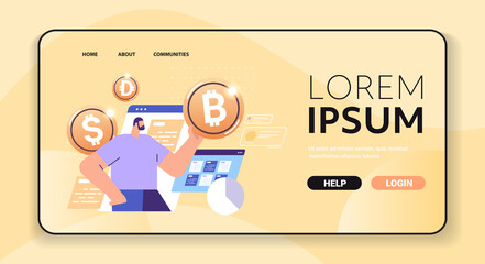 Poster - businessman holding golden crypto coin cryptocurrency mining virtual money digital currency blockchain