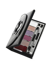 Canvas Print - Open cosmetic set with eye shadows and applicators in black rectangular case