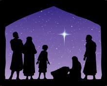 The Shepherds Came To Bow To The Newborn Baby Jesus. Vector Drawing