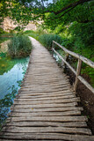 Fototapeta Most - Plitvice, Croatia - Wooden walkway in Plitvice Lakes National Park on a bright summer day with crystal clear turquoise water, small waterfalls and green summer foliage