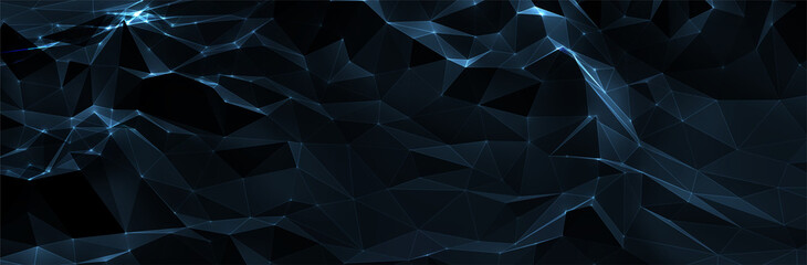 Aufkleber - Abstract Blue Background. Dark low poly triangle pattern. Virtual computer Landscape. Technology style. Sci-fi surface. Banner or presentation template. Vector illustration