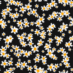 Wall Mural - Field of daisies. Seamless pattern. Chamomile flowers endless trendy texture.