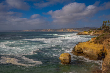 Wall Mural - 2021-10-04 THE LA JOLLA COASTLINE NEAR THE LA JOLLA COVE WITH LIGHT BLUE SKY AND CLOUDS