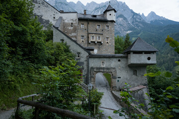 Hohenwerfen castle and fortress surrounded by the Alps mountains, Werfen, Salzburg, Austria