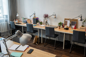 Wall Mural - Part of contemporary office with rows of workplaces for white collar workers