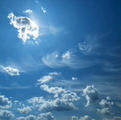 Wall Mural - Some light cumuliform clouds in the clean blue sky.