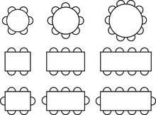 Table Seating Arrangement Icons For An Event - Clipart Outline