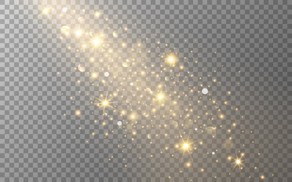 Fototapete - Shining gold particles. Christmas lights template. Magic bright trail. Glowing golden sparks and bokeh. Falling stars with gold dust. Vector illustration