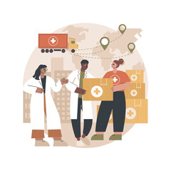 Poster - Humanitarian aid abstract concept vector illustration. Healthcare material assistance, independent aid, humanitarian service, charitable giving, help during natural disaster abstract metaphor.