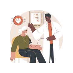 Fototapete - High blood pressure abstract concept vector illustration. Hypertension disease, blood pressure control, monitor, examination in hospital, tonometer, heart attack, arteria strain abstract metaphor.